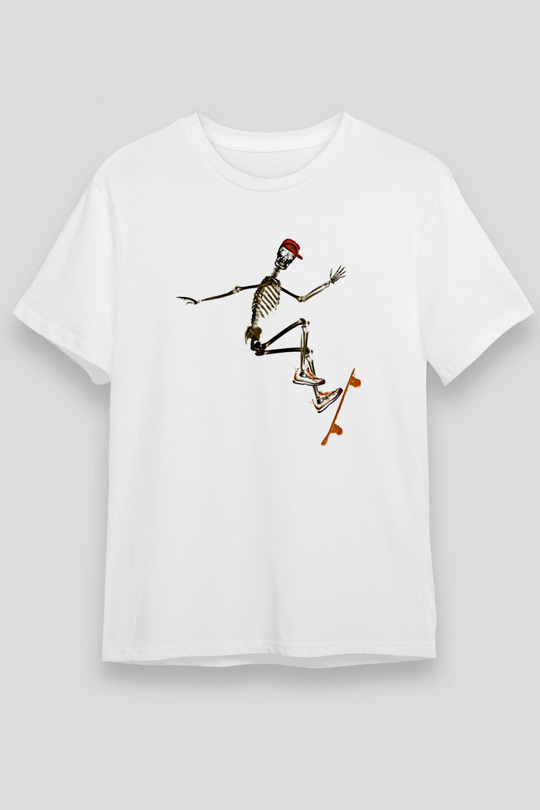Kaykay Baskılı Unisex Beyaz Tişört - Tshirt