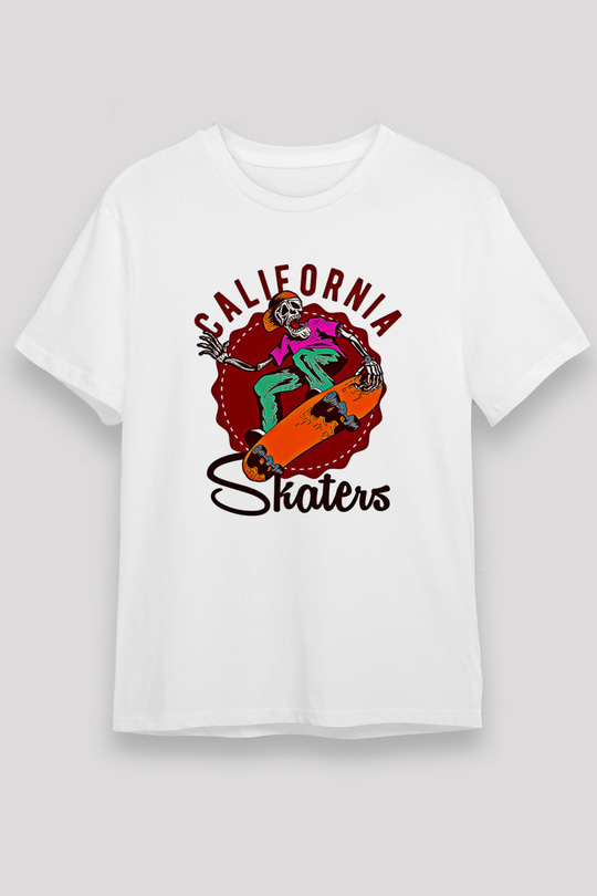 Kaykay Baskılı Unisex Beyaz Tişört - Tshirt