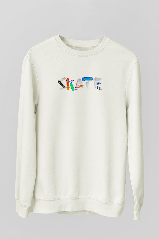 Kaykay Baskılı Unisex Ekru Sweatshirt