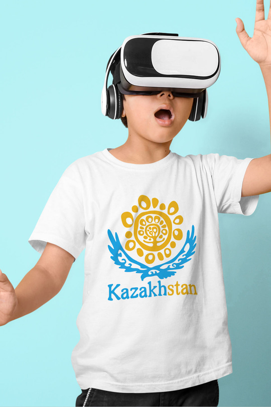 Kazakistan Baskılı Beyaz Unisex Çocuk Tişört