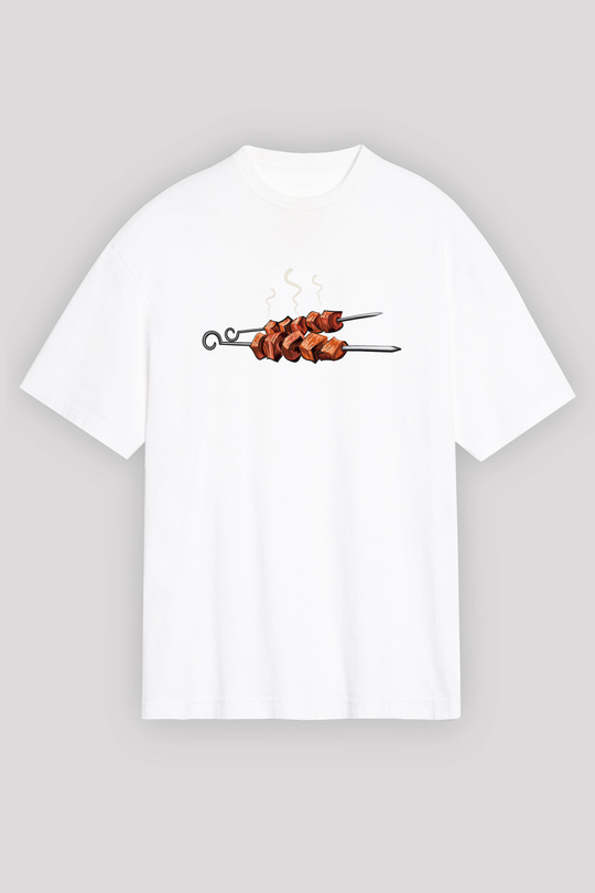 Kebapçı Beyaz Unisex Oversize Tişört T-Shirt