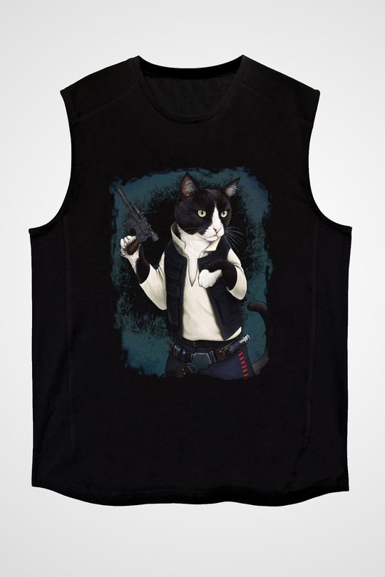 Kedi Siyah Unisex Kolsuz Tişört