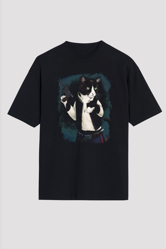 Kedi Siyah Unisex Oversize Tişört T-Shirt