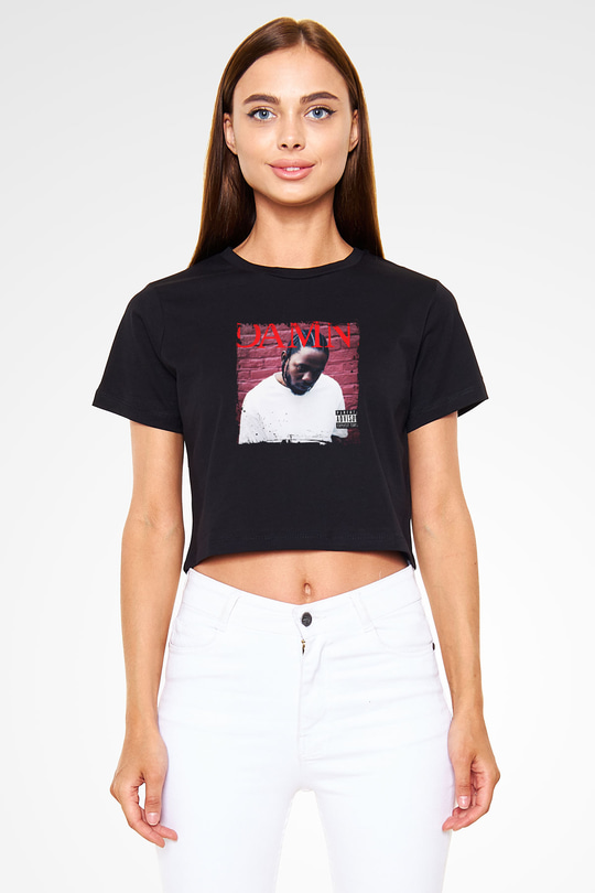 Kendrick Lamar Baskılı Crop Top Siyah Kadın Tişört