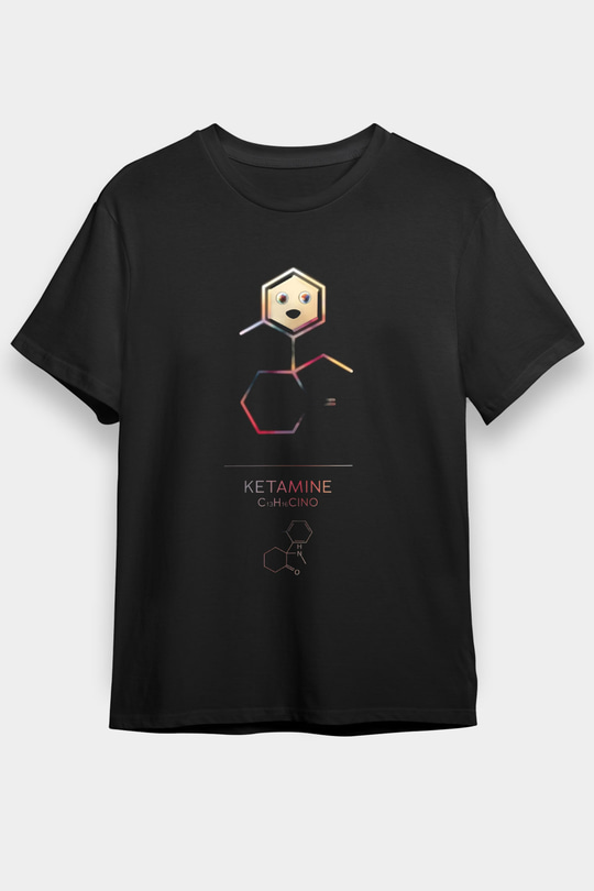 Ketamin Molekülü Baskılı Unisex Siyah Tişört - Tshirt