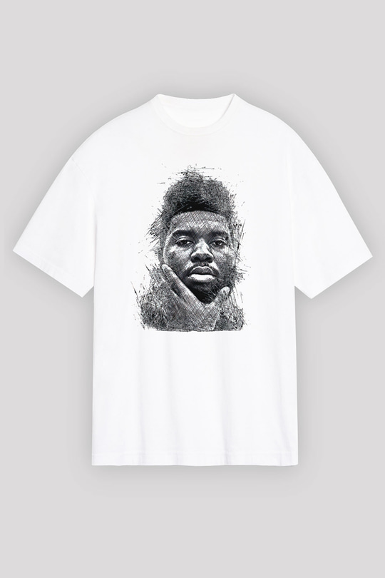 Khalid Baskılı Beyaz Unisex Oversize Tişört - Tshirt
