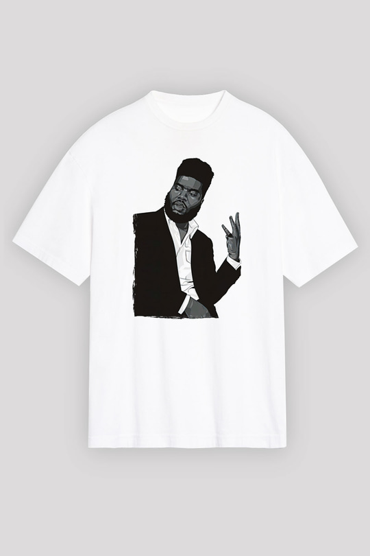 Khalid Baskılı Beyaz Unisex Oversize Tişört - Tshirt