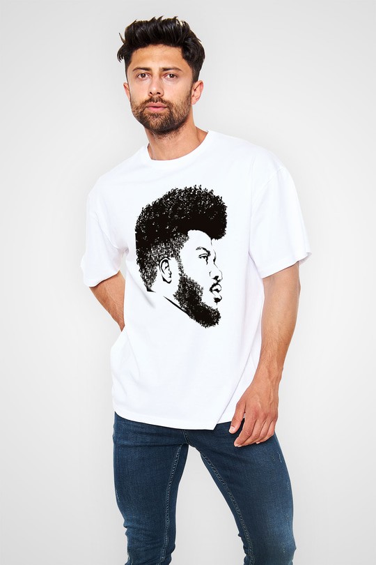Khalid Baskılı Beyaz Unisex Oversize Tişört - Tshirt