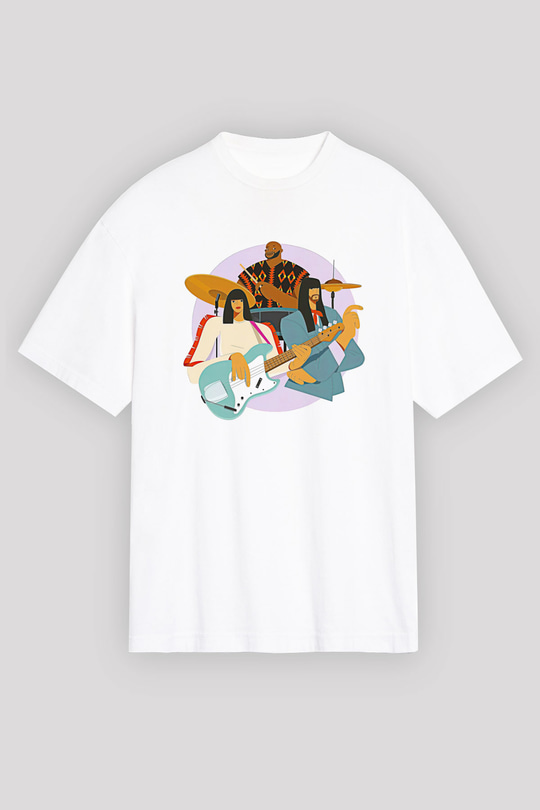 Khruanybin Baskılı Beyaz Unisex Oversize Tişört - Tshirt