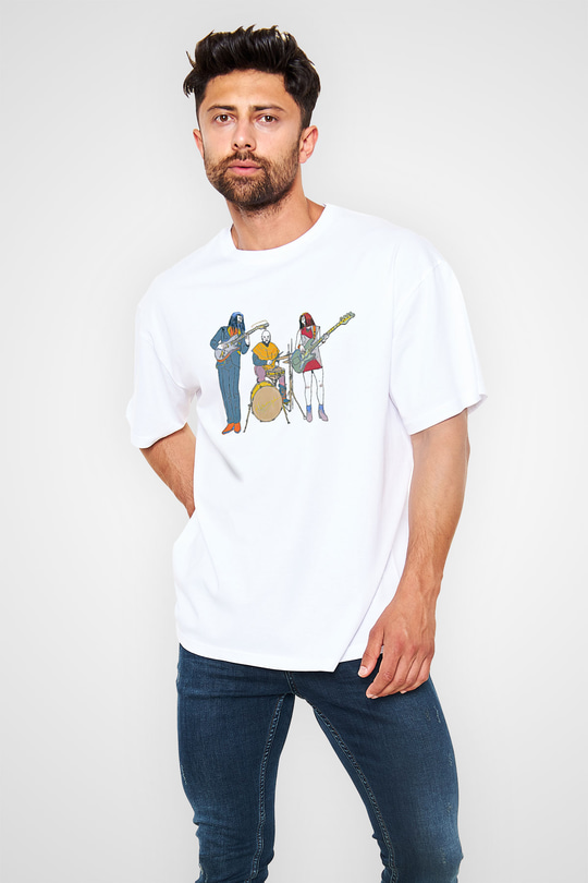 Khruanybin Baskılı Beyaz Unisex Oversize Tişört - Tshirt