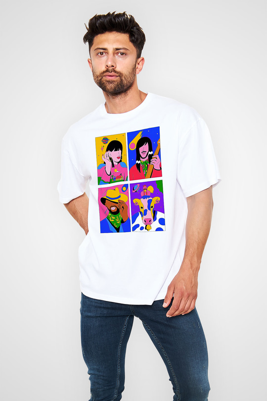 Khruanybin Baskılı Beyaz Unisex Oversize Tişört - Tshirt