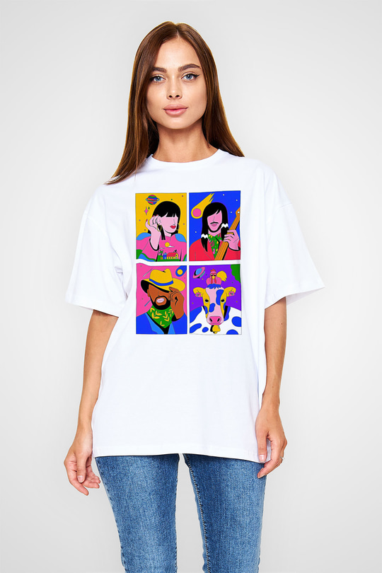 Khruanybin Baskılı Beyaz Unisex Oversize Tişört - Tshirt