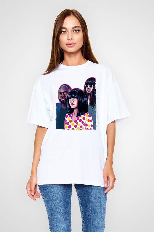 Khruanybin Baskılı Beyaz Unisex Oversize Tişört - Tshirt