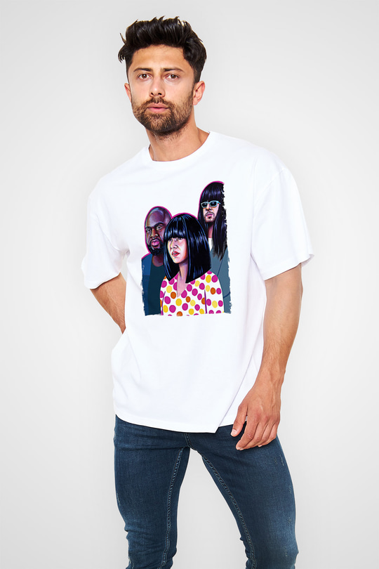 Khruanybin Baskılı Beyaz Unisex Oversize Tişört - Tshirt