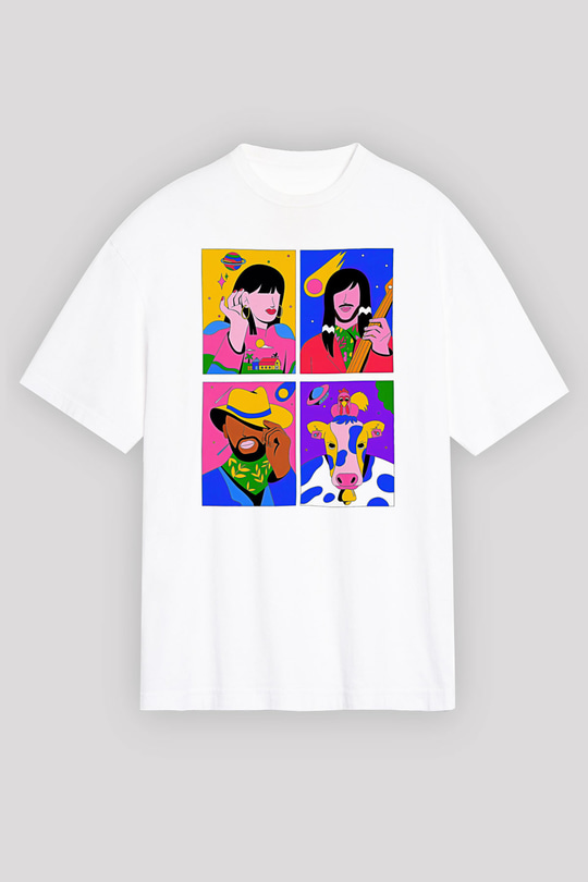Khruanybin Baskılı Beyaz Unisex Oversize Tişört - Tshirt