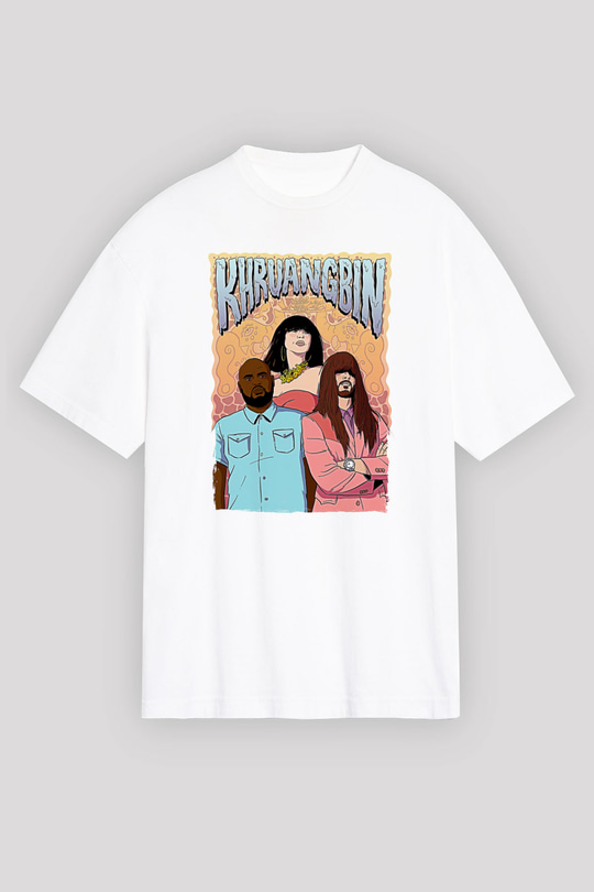 Khruanybin Baskılı Beyaz Unisex Oversize Tişört - Tshirt