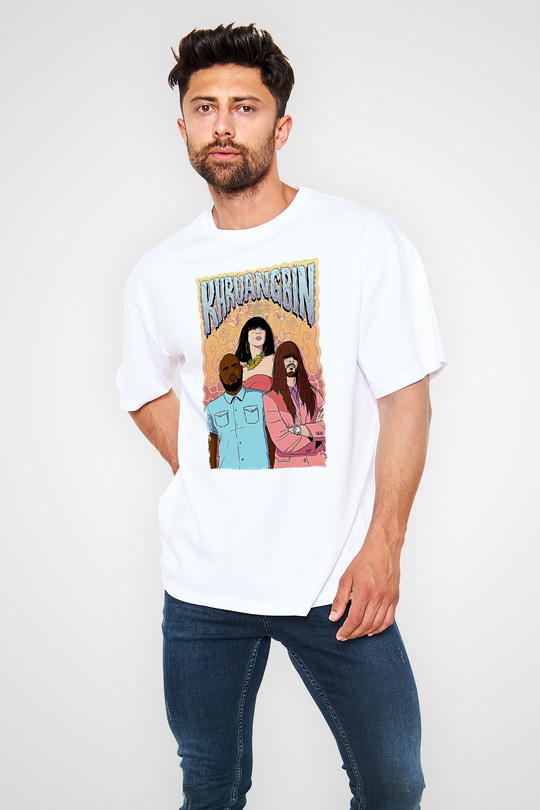 Khruanybin Baskılı Beyaz Unisex Oversize Tişört - Tshirt