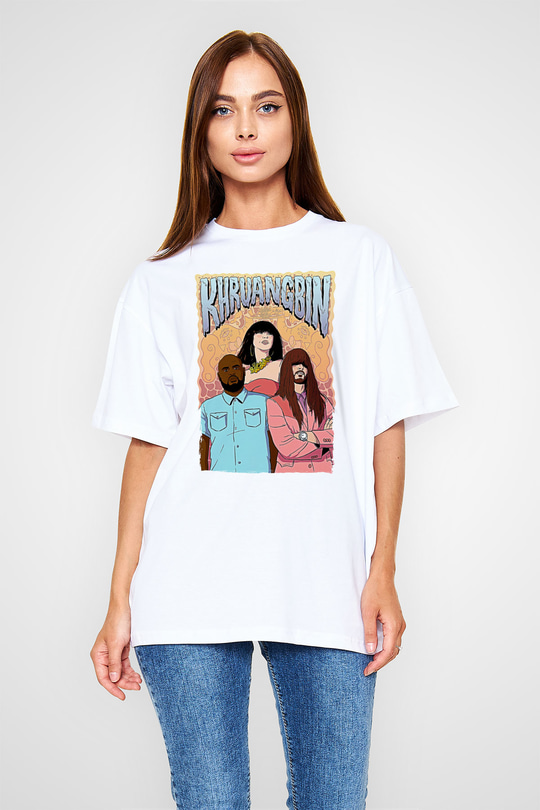 Khruanybin Baskılı Beyaz Unisex Oversize Tişört - Tshirt
