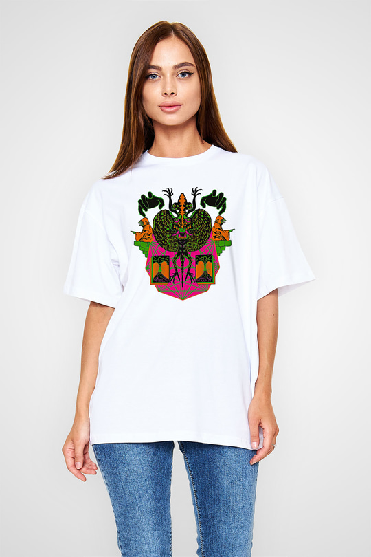 Khruanybin Baskılı Beyaz Unisex Oversize Tişört - Tshirt