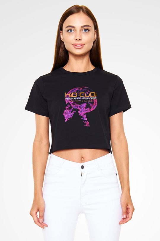 Kid Cudi Siyah Crop Top Tişört
