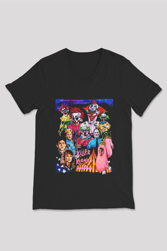 Killer Klowns from Outer Space Siyah Unisex V Yaka Tişört