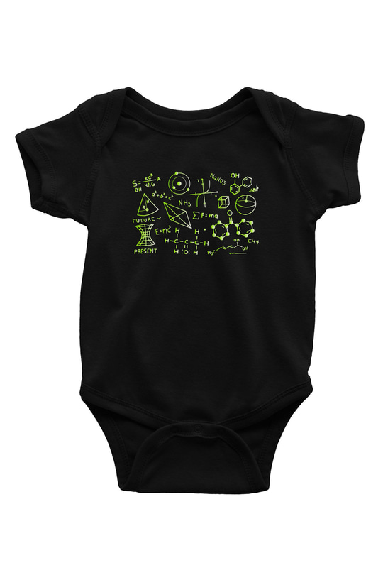 Kimya Atomlar Baskılı Unisex Siyah Bebek Body - Zıbın