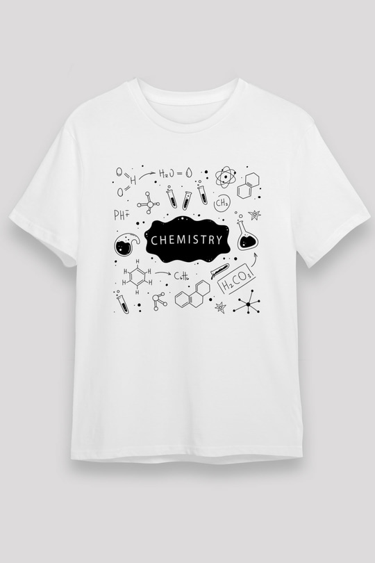 Kimya Bağlar Baskılı Unisex Beyaz Tişört