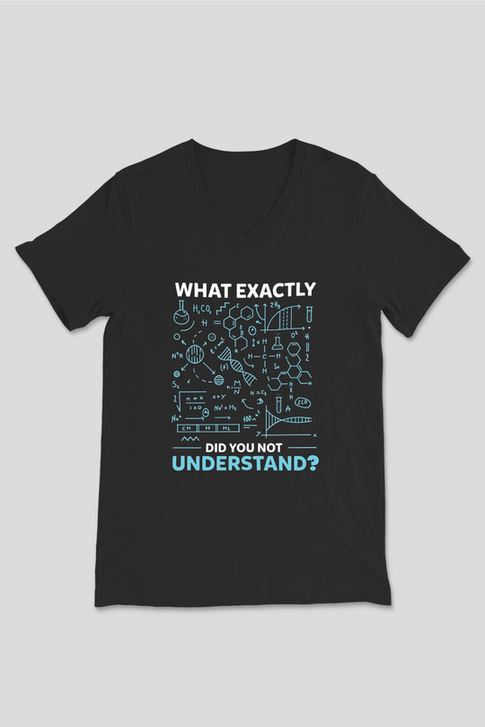 Kimya Formülleri Baskılı Unisex V Yaka Siyah Tİşört - Tshirt