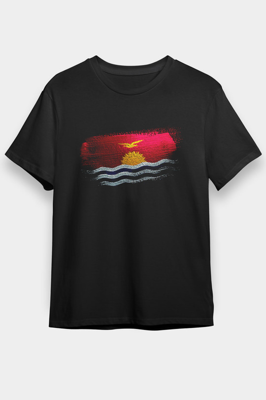 Kiribati Bayrağı Baskılı Unisex Siyah Tişört