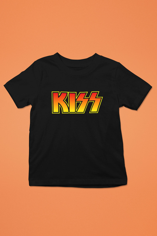 Kiss Baskılı Siyah Unisex Çocuk Tişört