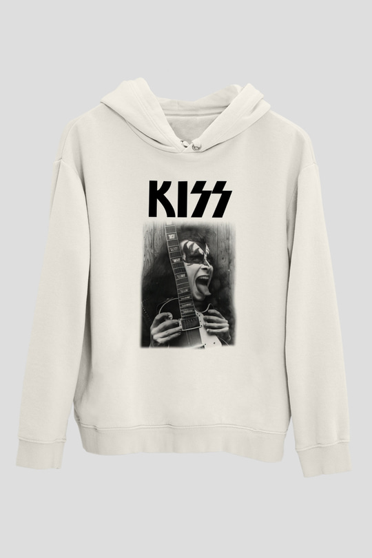 Kiss Beyaz Unisex Kapşonlu Sweatshirt