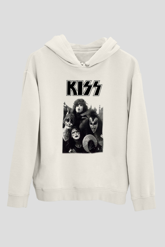 Kiss Beyaz Unisex Kapşonlu Sweatshirt