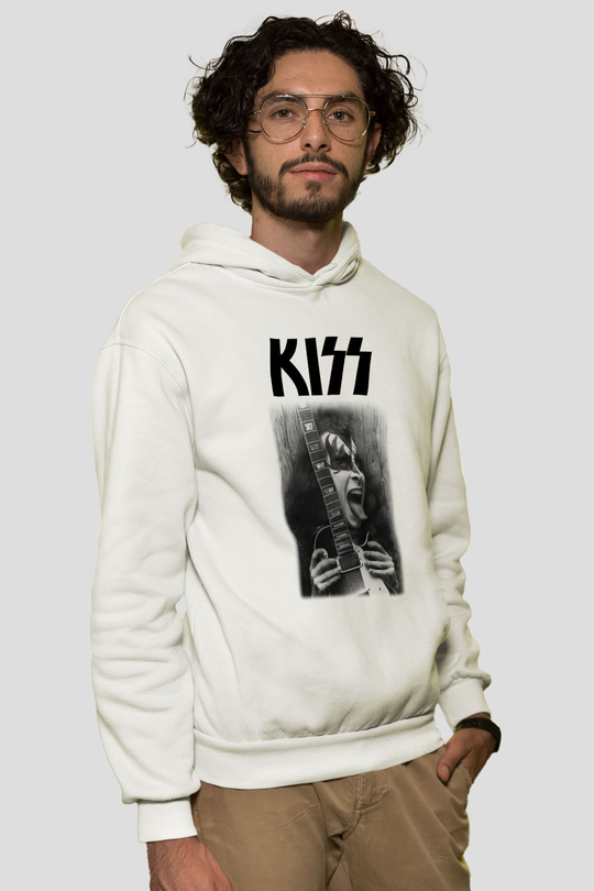Kiss Beyaz Unisex Kapşonlu Sweatshirt