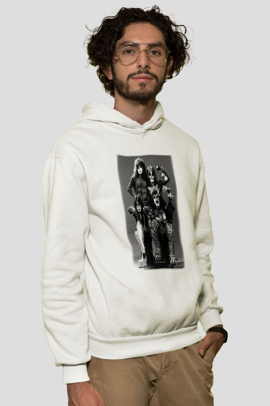 Kiss Beyaz Unisex Kapşonlu Sweatshirt