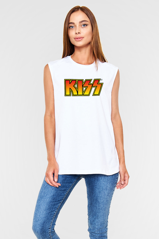 Kiss Beyaz Unisex Kolsuz Tişört