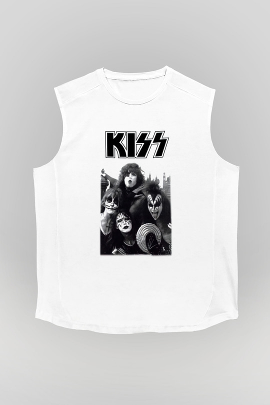 Kiss Beyaz Unisex Kolsuz Tişört