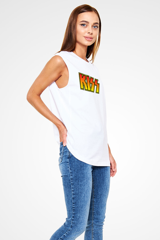 Kiss Beyaz Unisex Kolsuz Tişört