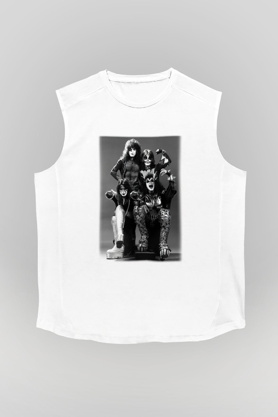 Kiss Beyaz Unisex Kolsuz Tişört