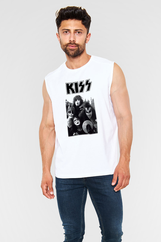 Kiss Beyaz Unisex Kolsuz Tişört