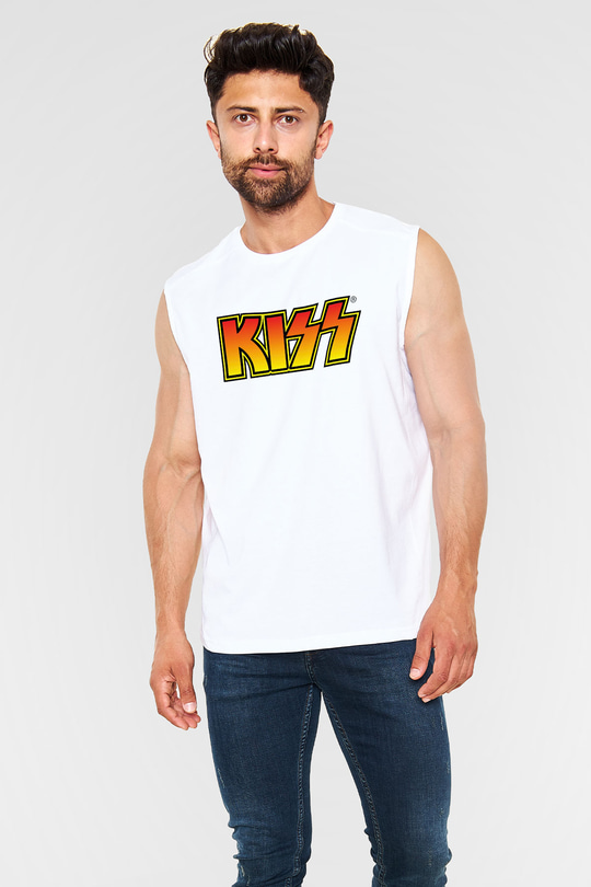 Kiss Beyaz Unisex Kolsuz Tişört