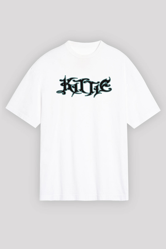 Kittie Baskılı Beyaz Unisex Oversize Tişört - Tshirt
