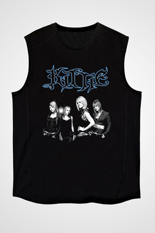 Kittie Baskılı Unisex Siyah Kolsuz Tişört - Tshirt