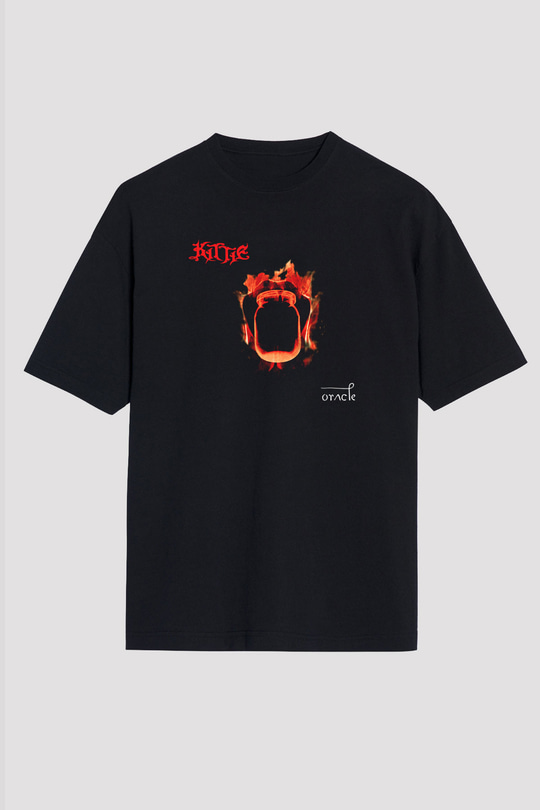 Kittie Baskılı Unisex Siyah Oversize Tişört - Tshirt