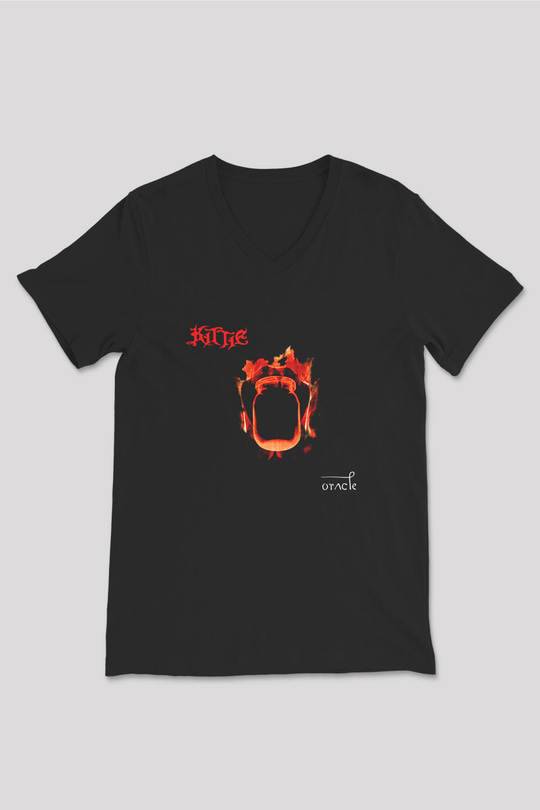 Kittie Baskılı Unisex Siyah V Yaka Tişört - Tshirt