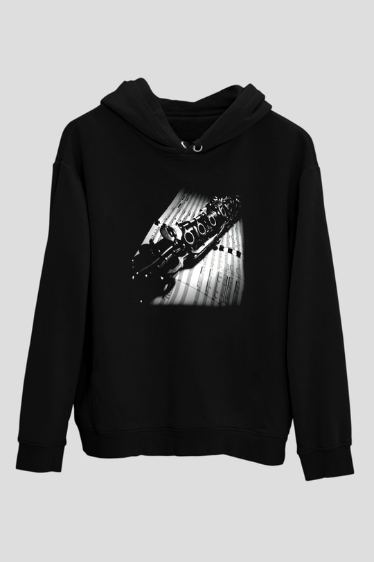 Klarnetçi Siyah Unisex Kapşonlu Sweatshirt