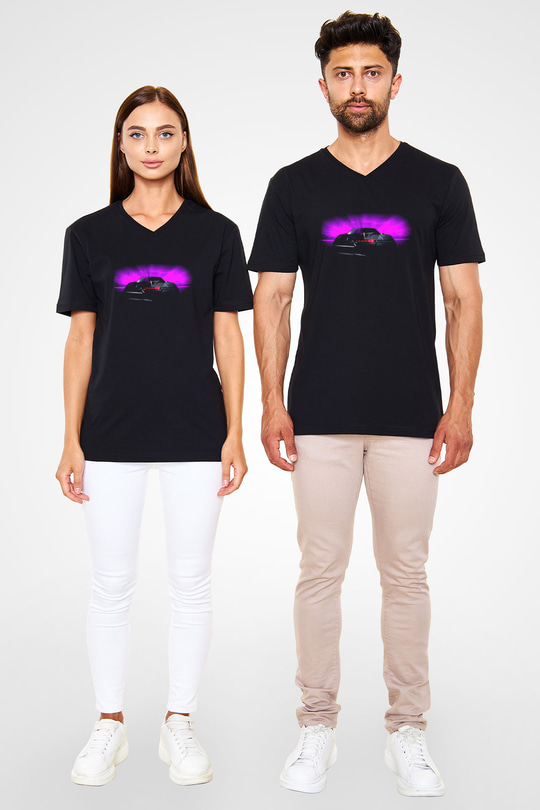 Knight Rider Siyah Unisex V Yaka Tişört