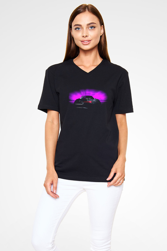 Knight Rider Siyah Unisex V Yaka Tişört