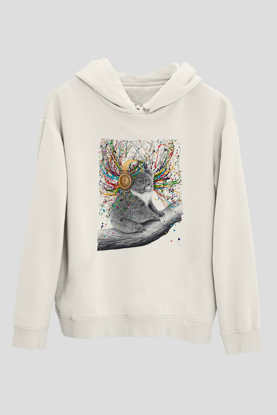 Koala Baskılı Beyaz Unisex Hoodie