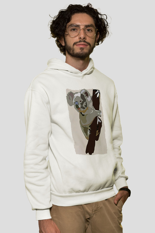 Koala Baskılı Beyaz Unisex Hoodie