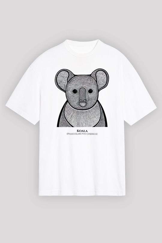 Koala Baskılı Beyaz Unisex Oversize Tişört - Tshirt